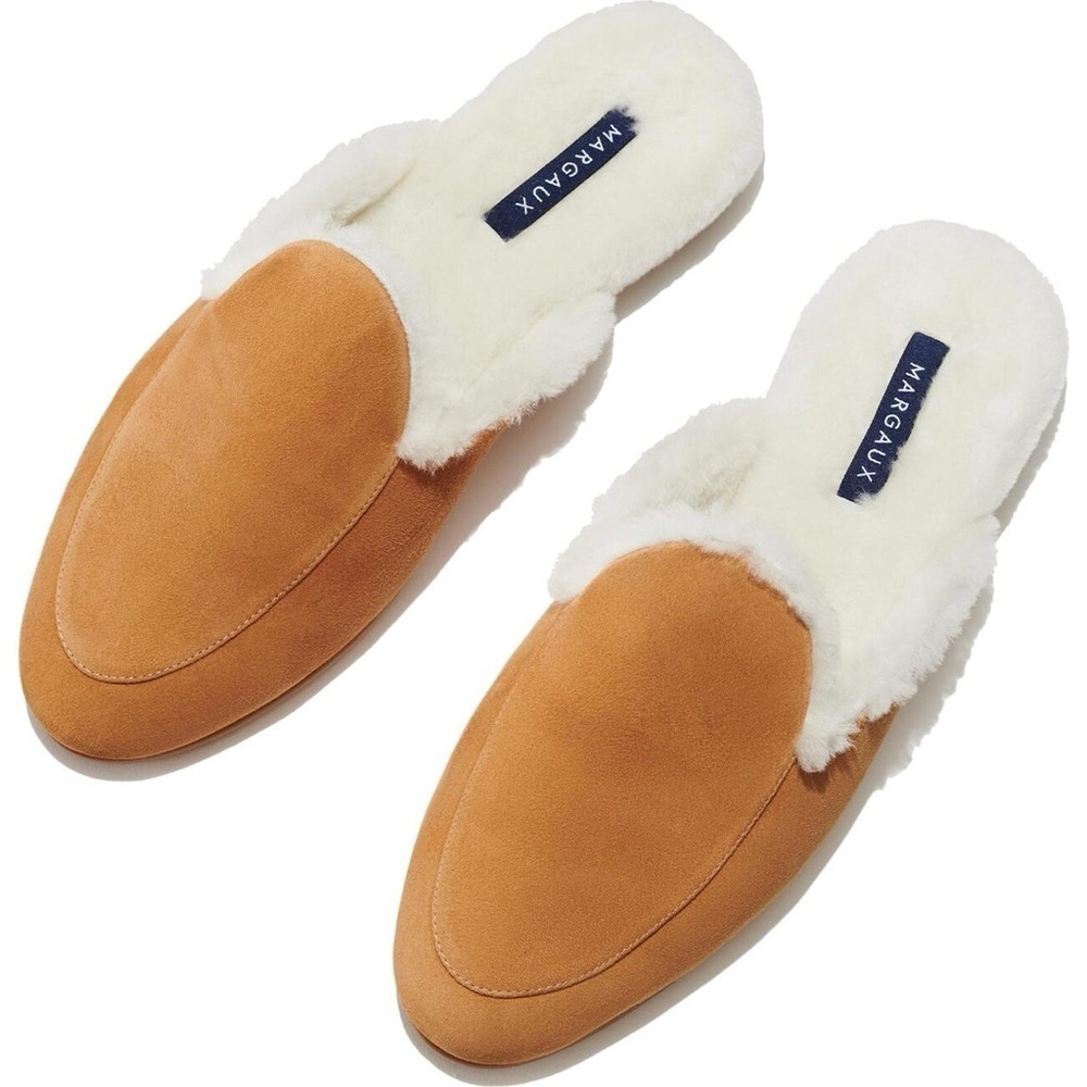 Margaux tan suede shearling mule flat shoes - size 8 (38)